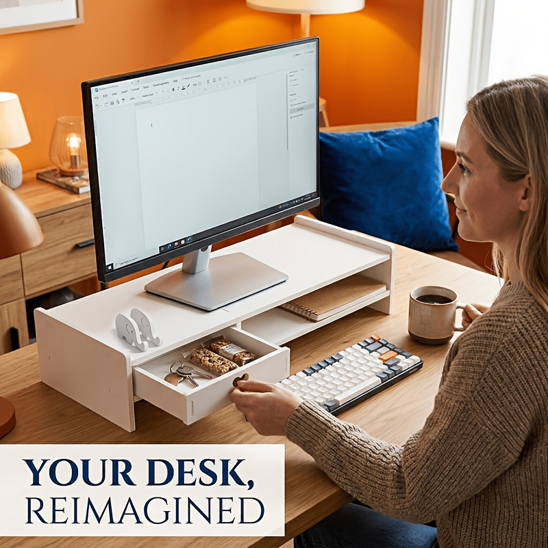 Monitor Riser Wood - حامل شاشة أبيض بسيط من البولي
