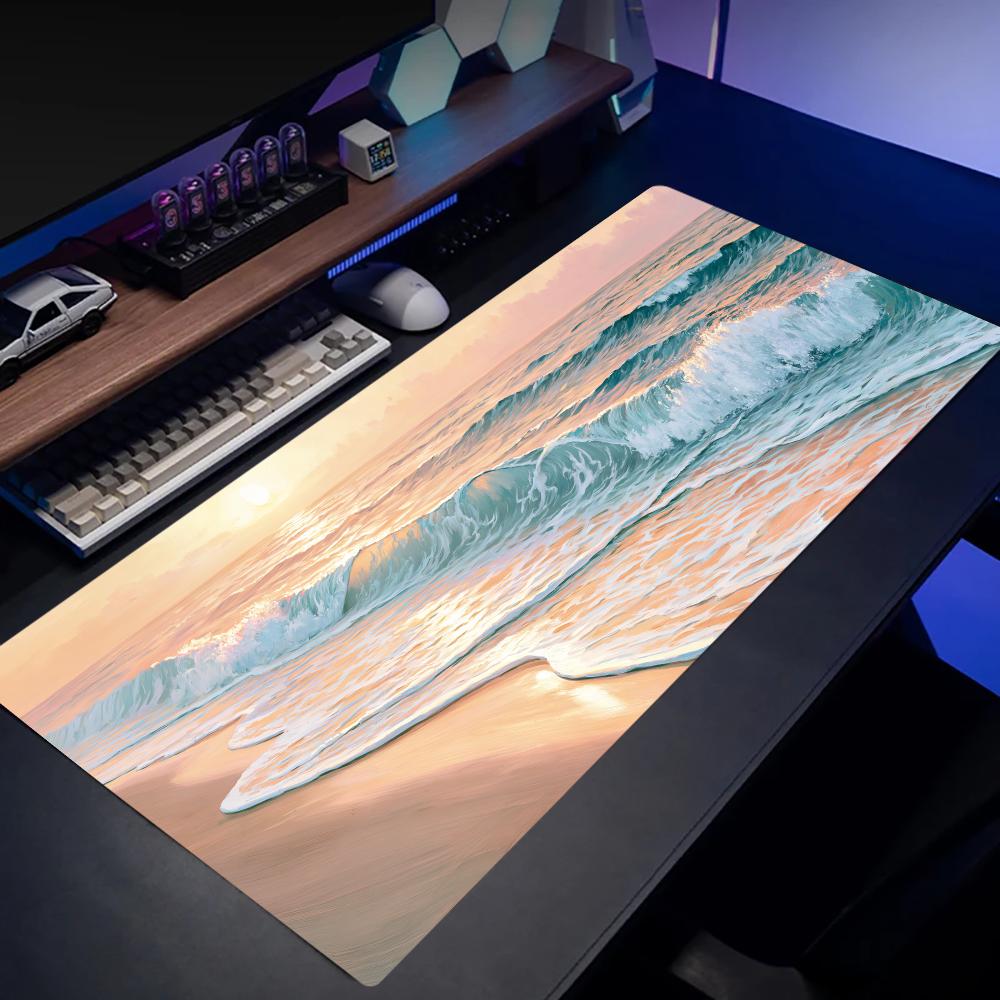 Desk Setup Accessories - بساط فأرة بتصميم أمواج المحيط عند