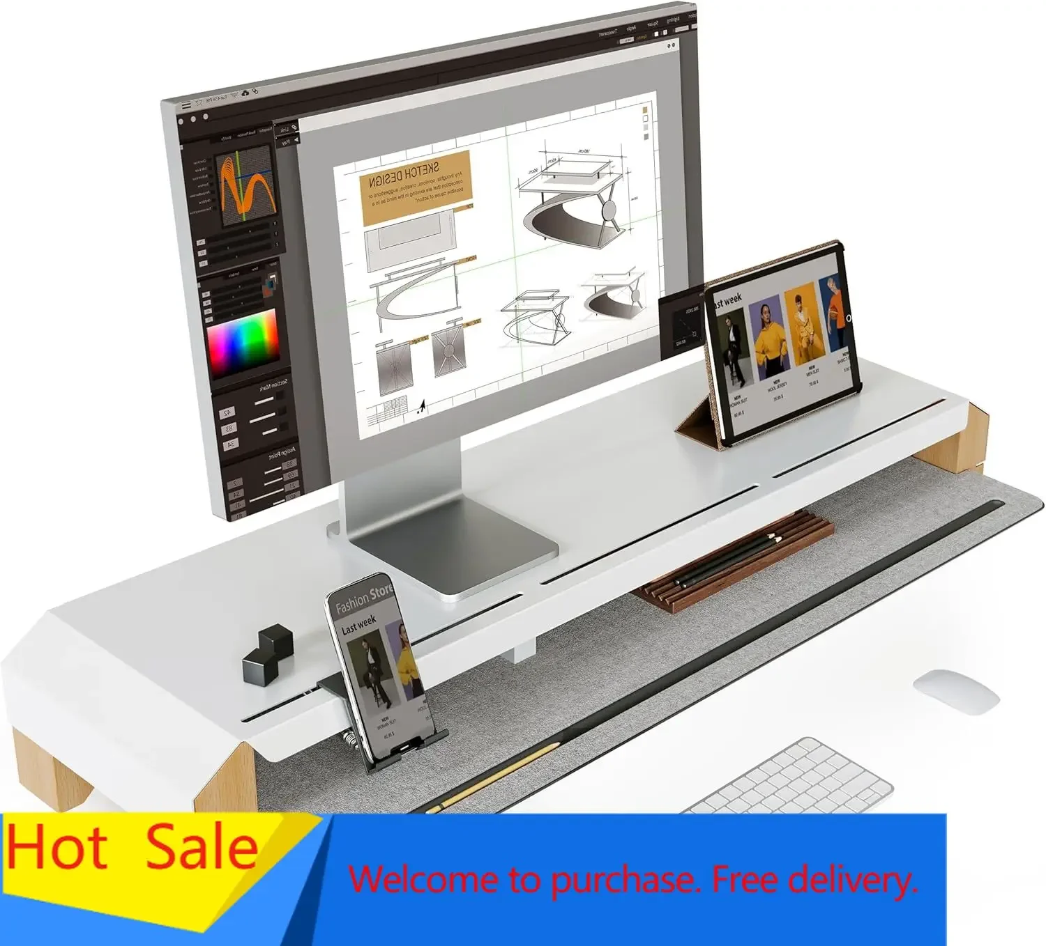 Monitor Riser Wood - حامل شاشة للمكتب، رافع شاشة مزدوج