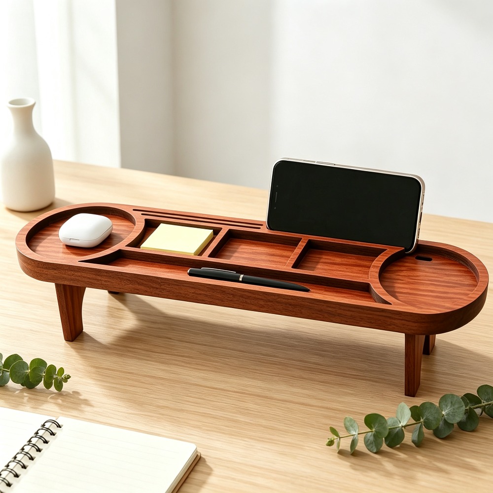 منظم مكتب خشبي مع حامل هاتف، ر - مراجعة Desk Setup Home Office وسعره