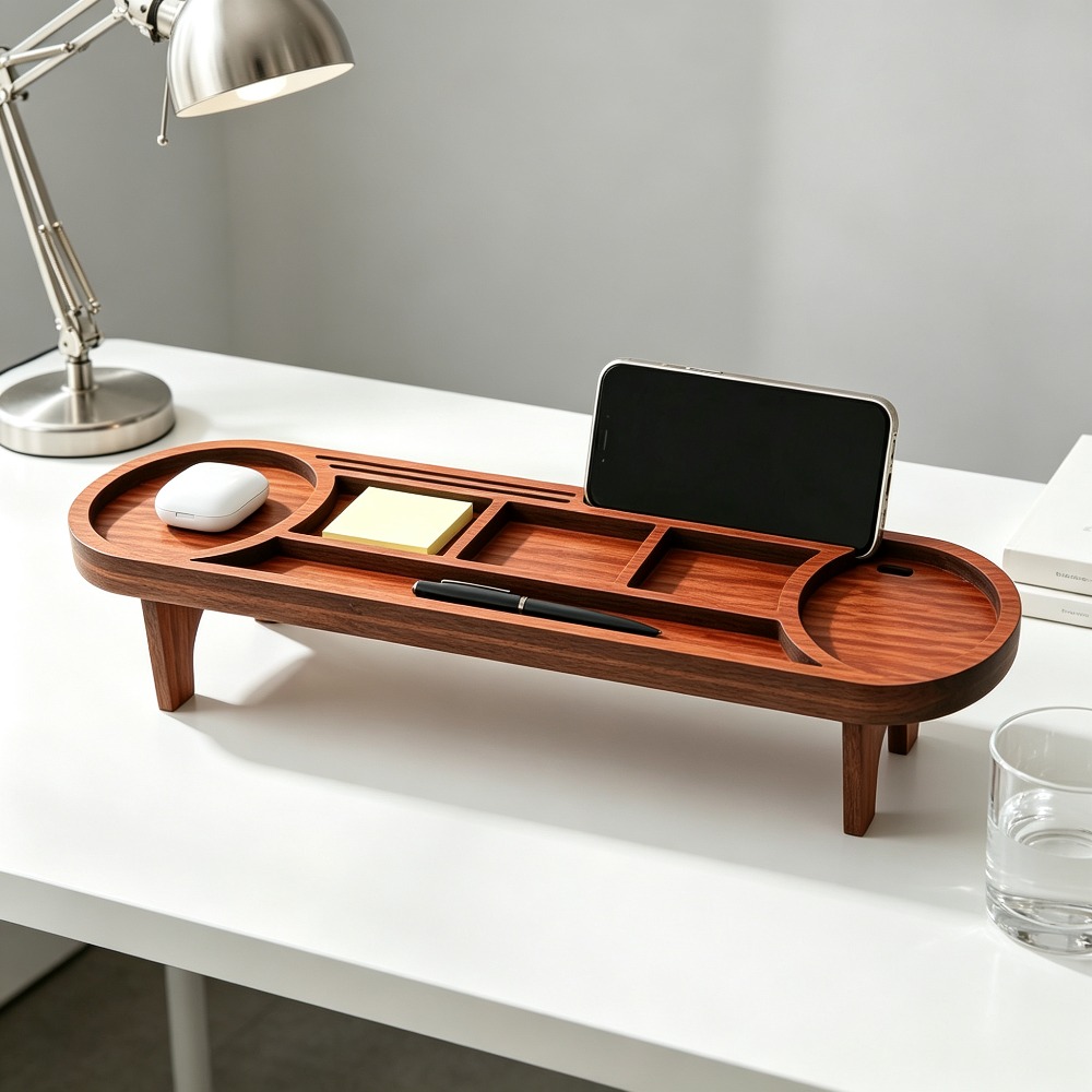 منظم مكتب خشبي مع حامل هاتف، ر - مراجعة Desk Setup Home Office وسعره