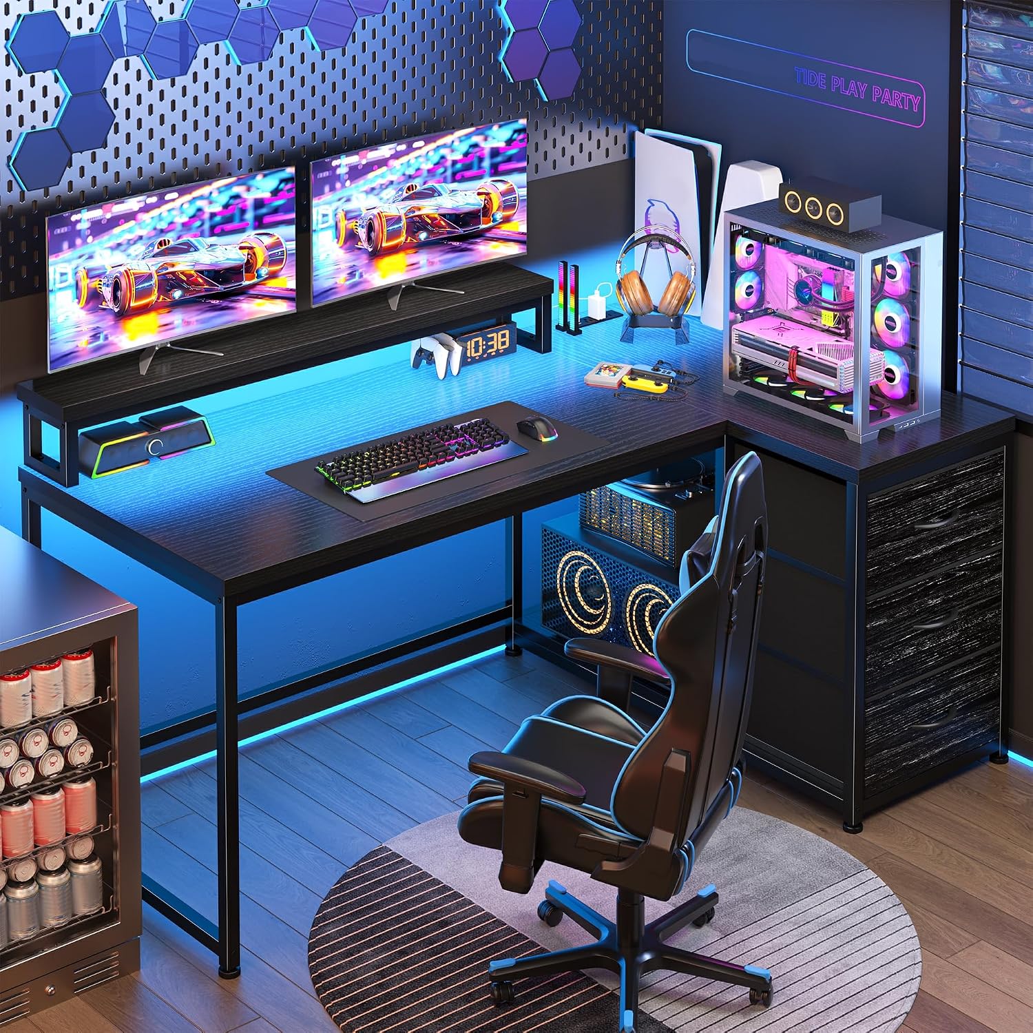 مكتب ألعاب مع 3 أدراج وإضاءة L - مراجعة Desk Setup Rgb وسعره
